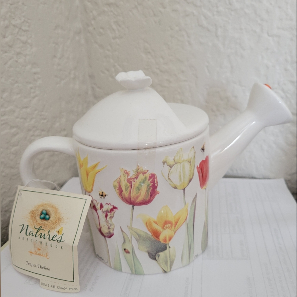 VTG...Marjolein Bastin Ceramic Watering Can TEAPOT.natures Sketchbook. NWT